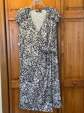 Apt. 9 Monochrome Leopard Print Faux-Wrap Dresscomfortable stretchy size 1X NWOT